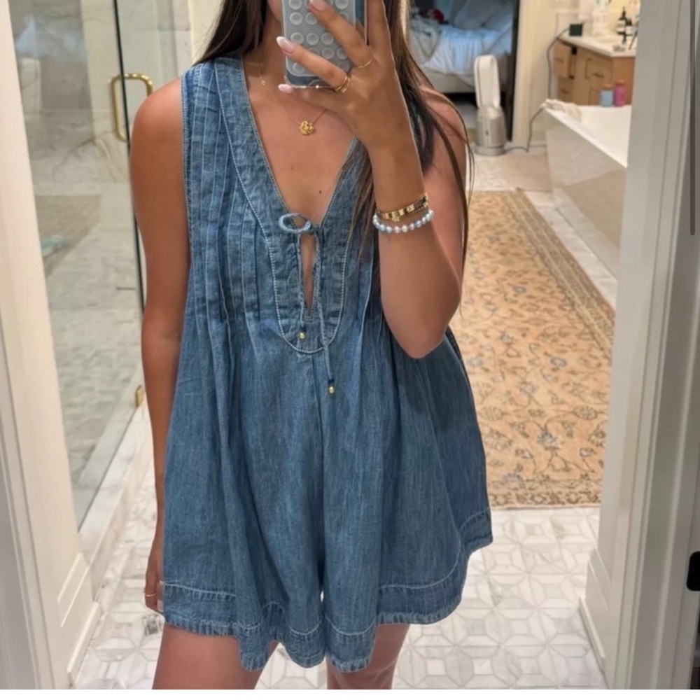 NEW Free People Webster Denim Romper Blue M